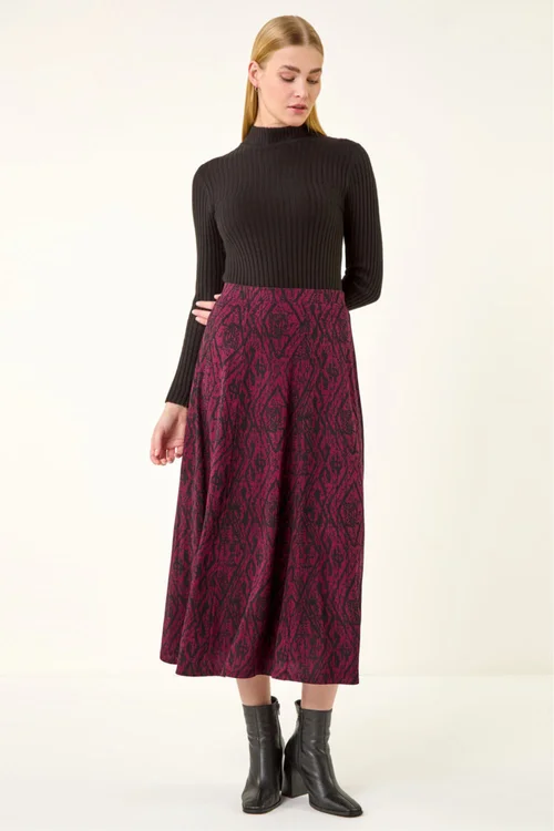 Roman Wine Abstract Diamond Print Midi Skirt - Size 20 Image 3