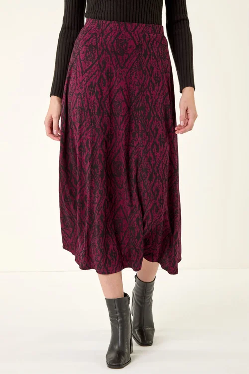 Roman Wine Abstract Diamond Print Midi Skirt - Size 20 Image 1