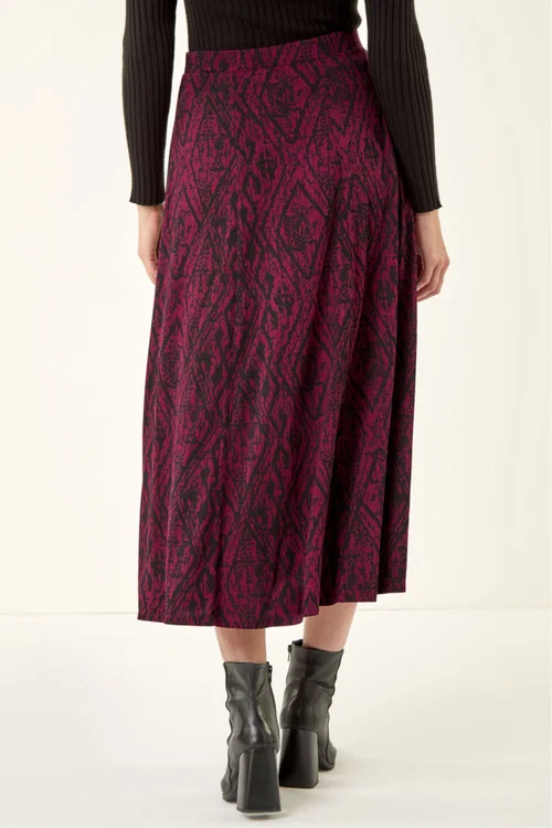 Roman Wine Abstract Diamond Print Midi Skirt - Size 20 Image 4