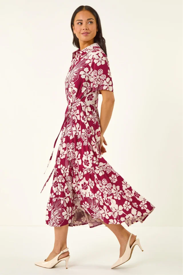 Roman Red Petite Floral Shirt Dress