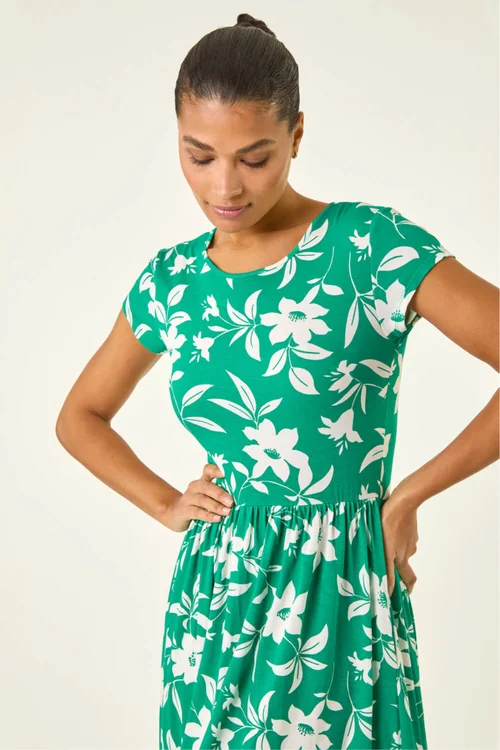 Roman Green Floral Print Pocket Midi Dress - 12 Image 4