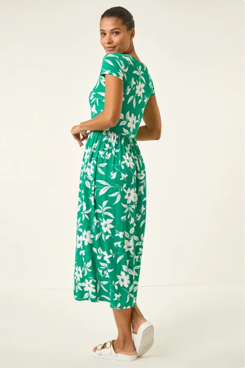 Roman Green Floral Print Pocket Midi Dress - 12 Image 1