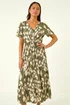 Roman Khaki Petite Abstract Print Tiered Midi Dress - 16 Image 2