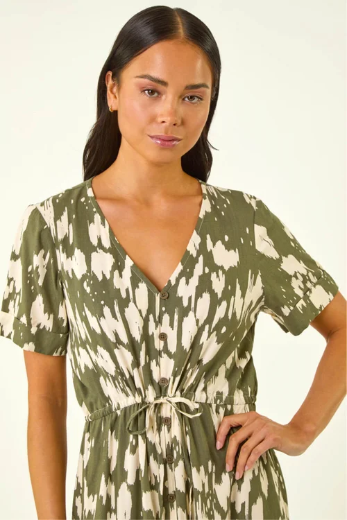 Roman Khaki Petite Abstract Print Tiered Midi Dress - 16 Image 4