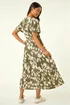 Roman Khaki Petite Abstract Print Tiered Midi Dress - 16 Image 3