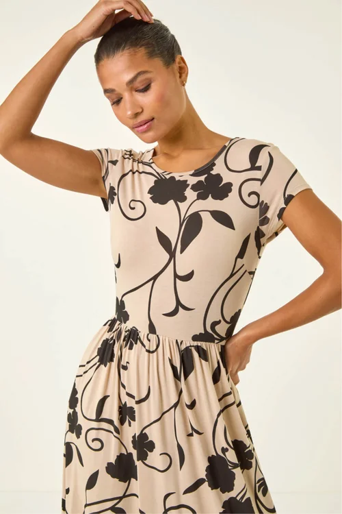 Roman Stone Shadow Floral Print Pocket Midi Dress - Size 14 Image 4