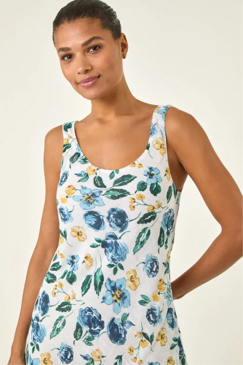 Roman Blue Floral Print Double Layer Dress - Size 10 Image 4