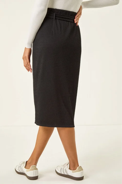 Roman Black Textured Belted Pencil Skirt - Size 20 Image 4