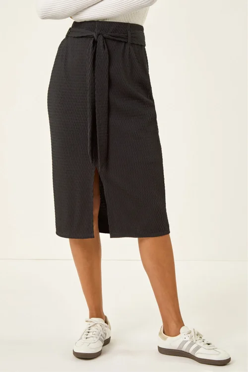Roman Black Textured Belted Pencil Skirt - Size 20 Image 1