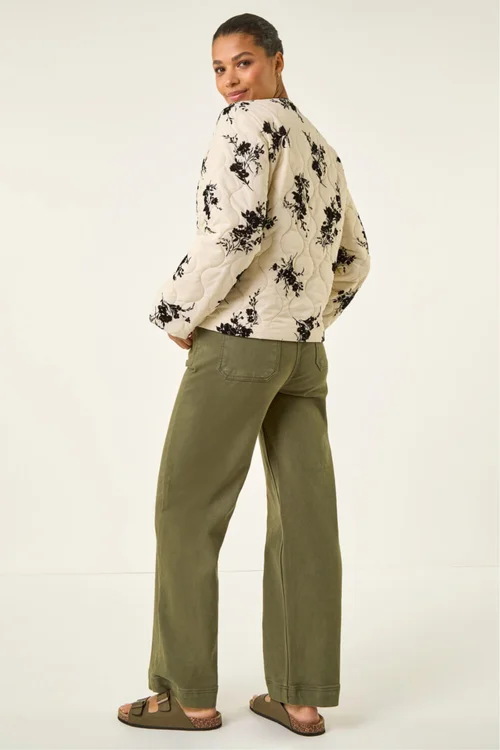 Roman Cream Floral Flock Quilted Jacket - Size 10 Image 3