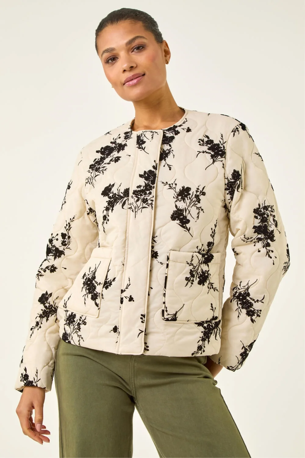 Roman Cream Floral Flock Quilted Jacket - 14 Image 4