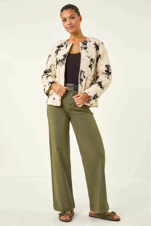 Roman Cream Floral Flock Quilted Jacket - Size 10 Image 2