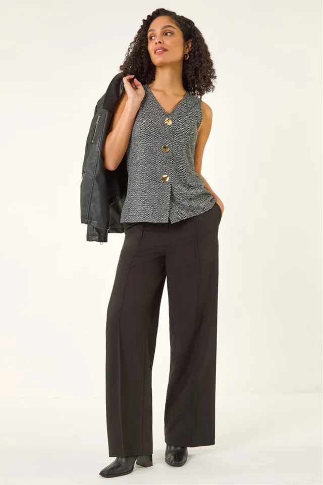 Roman Charcoal Herringbone Mock Button Waist Coat