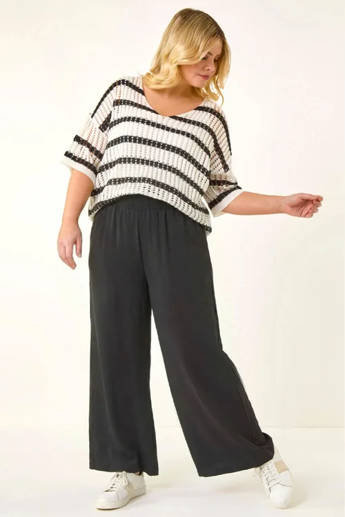 Roman Black Curve Shirred Wide Leg Trouser - 26-28 Image 2