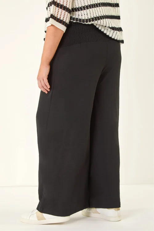 Roman Black Curve Shirred Wide Leg Trouser - 26-28 Image 3