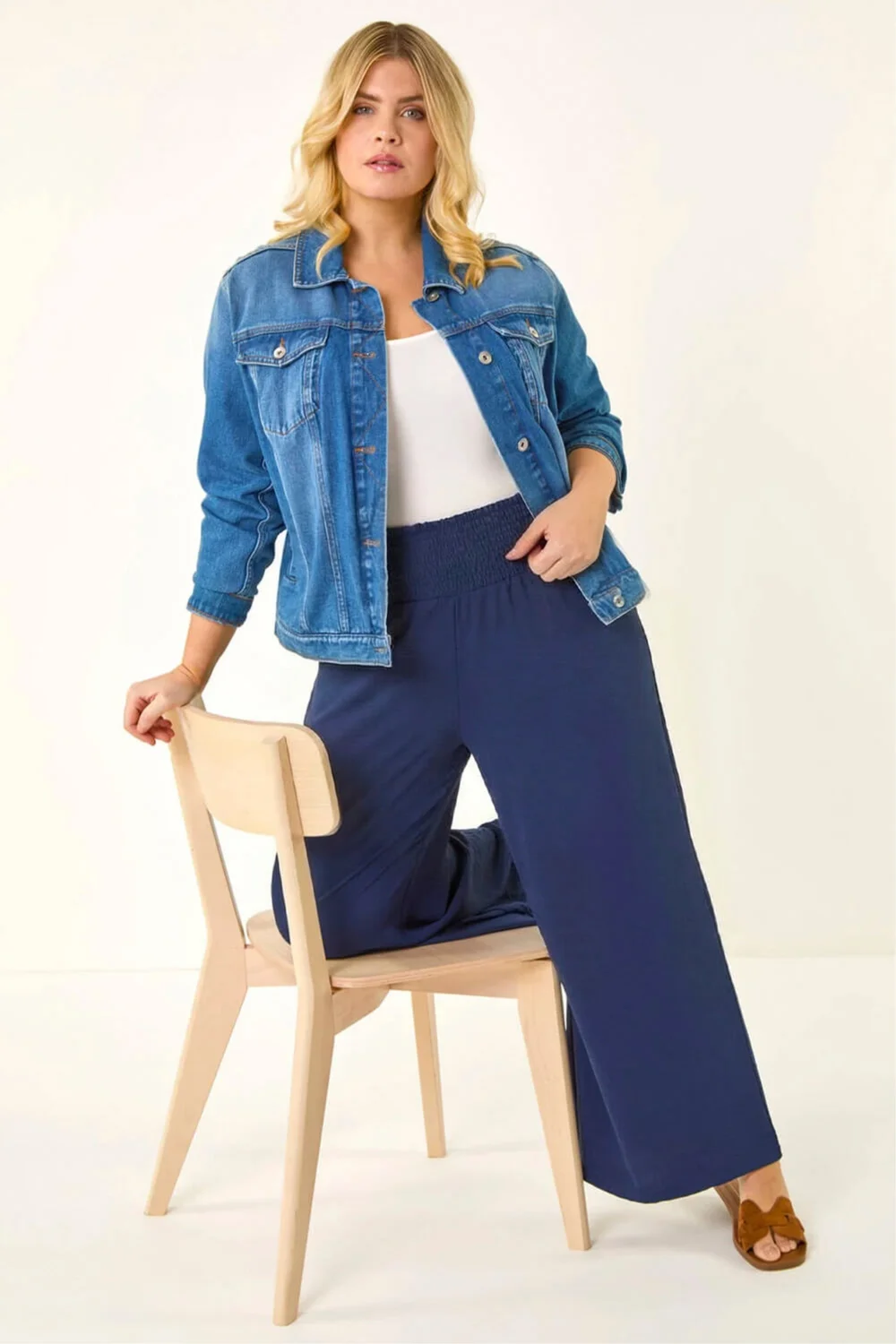 Roman Navy Curve Shirred Wide Leg Trouser - 20 Image 1