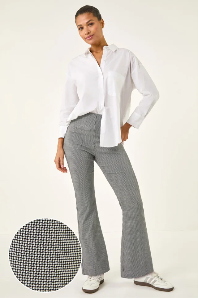 Roman Light Grey Dogtooth Stretch Wide Leg Trouser