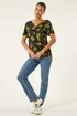 Roman Green Floral Print Gathered Stretch Top - Size 18 Image 2