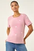 Roman Pink Textured Floral Stretch T-Shirt - 14 Image 1