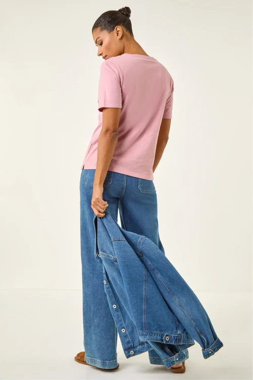 Roman Pink Textured Floral Stretch T-Shirt - 14 Image 4