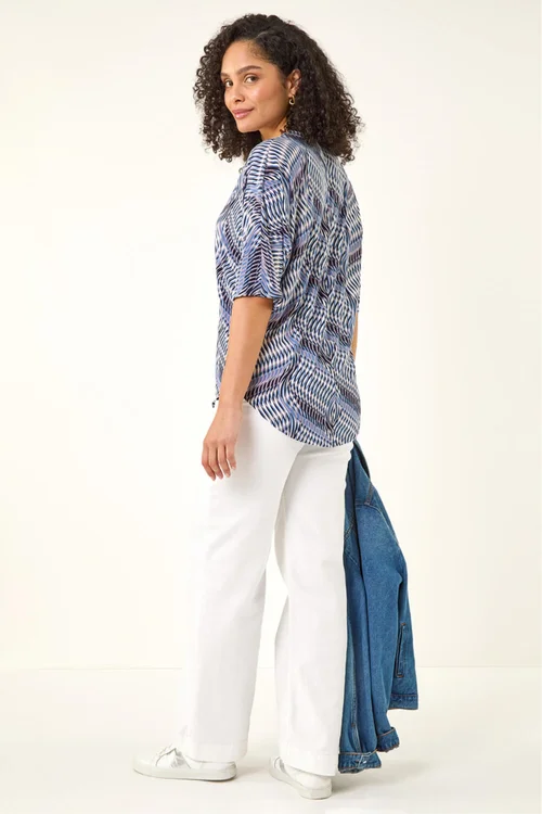 Roman Blue Printed Zip Front Top - Size 20 Image 3