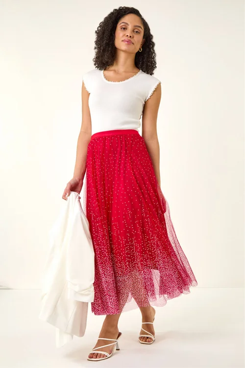 Roman Red Polka Dot Print Elasticated Mesh Skirt - 20 Image 4