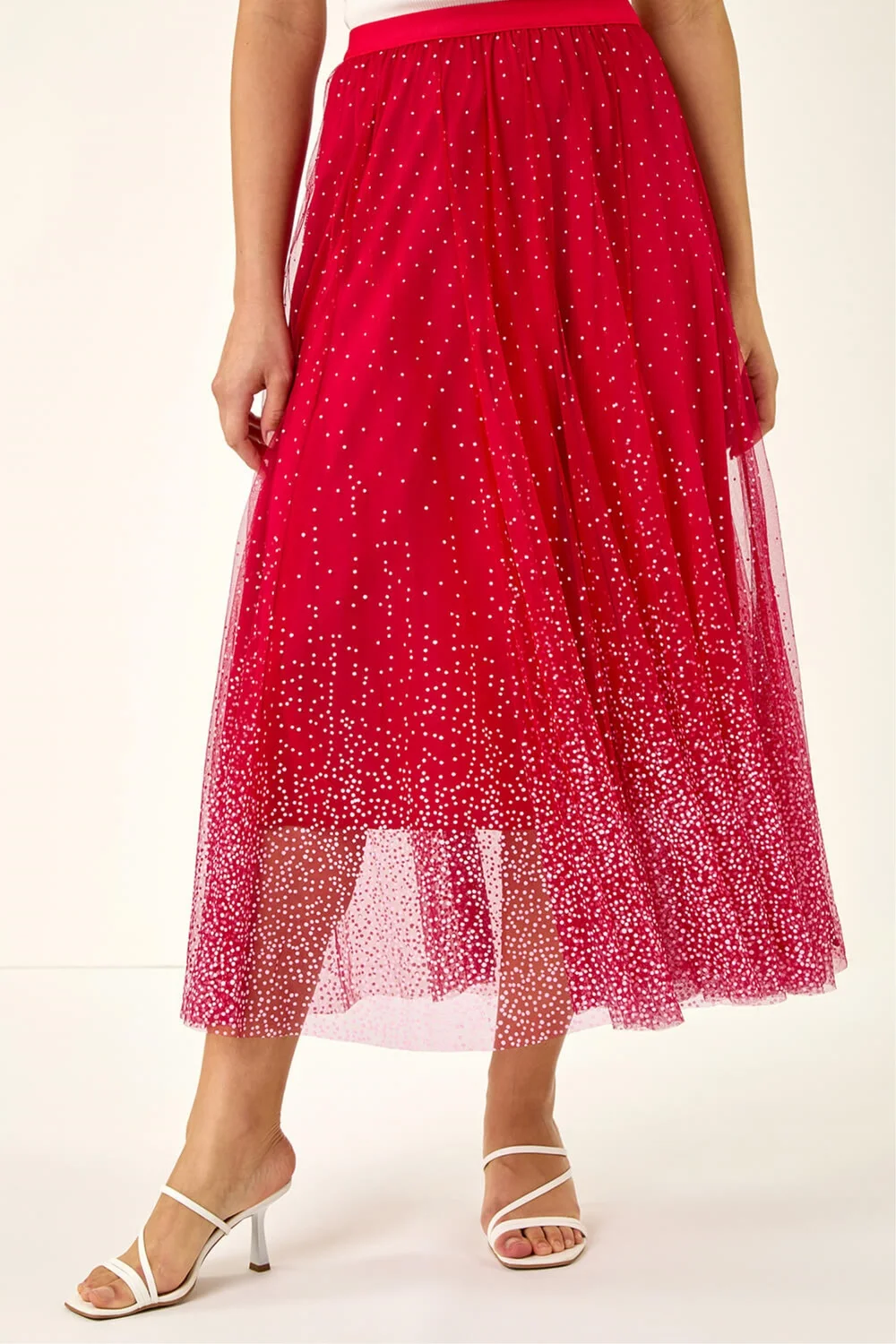 Roman Red Polka Dot Print Elasticated Mesh Skirt - 20 Image 2