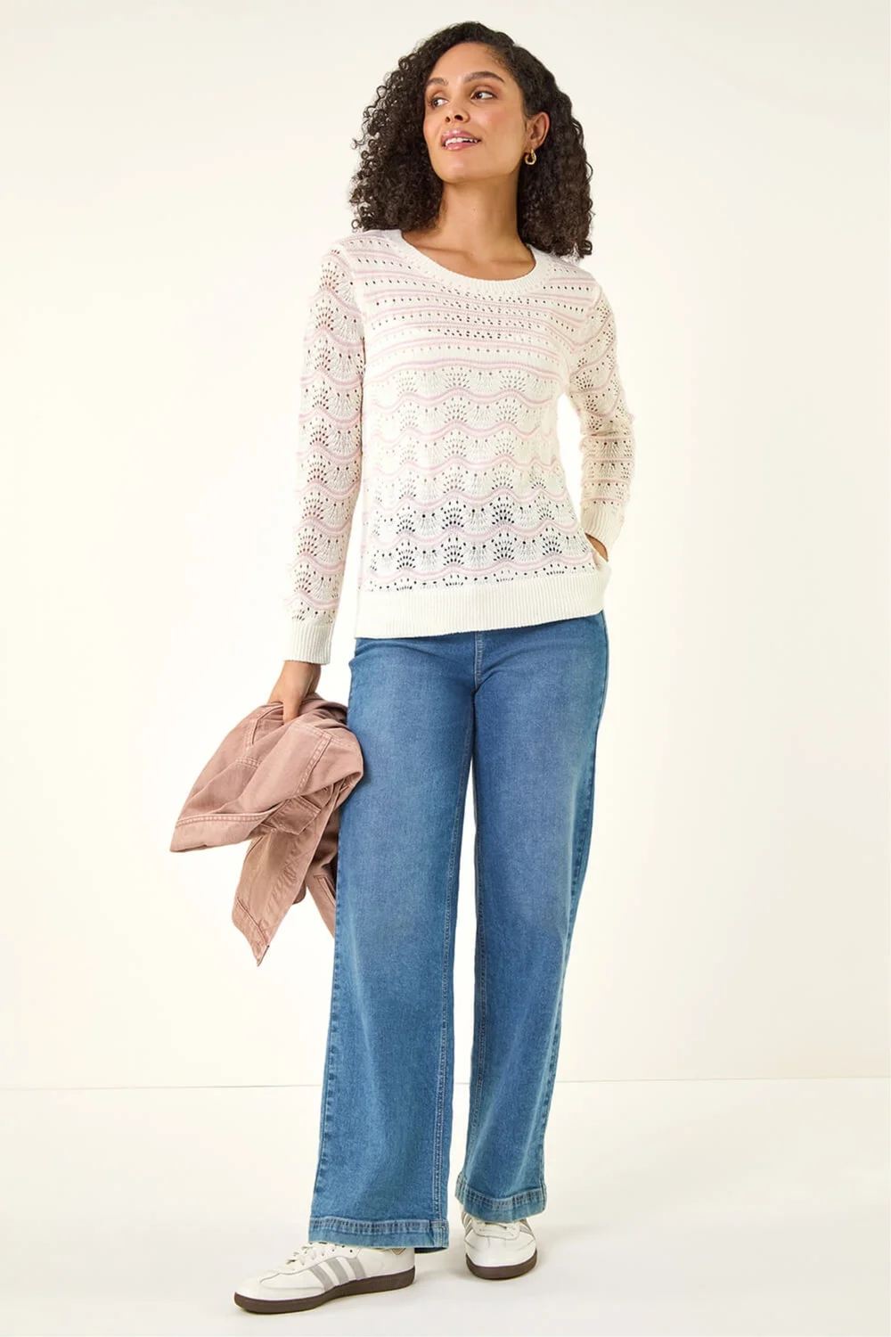 Roman Light Pink Stripe Wave Knit Jumper - Size 20 Image 2