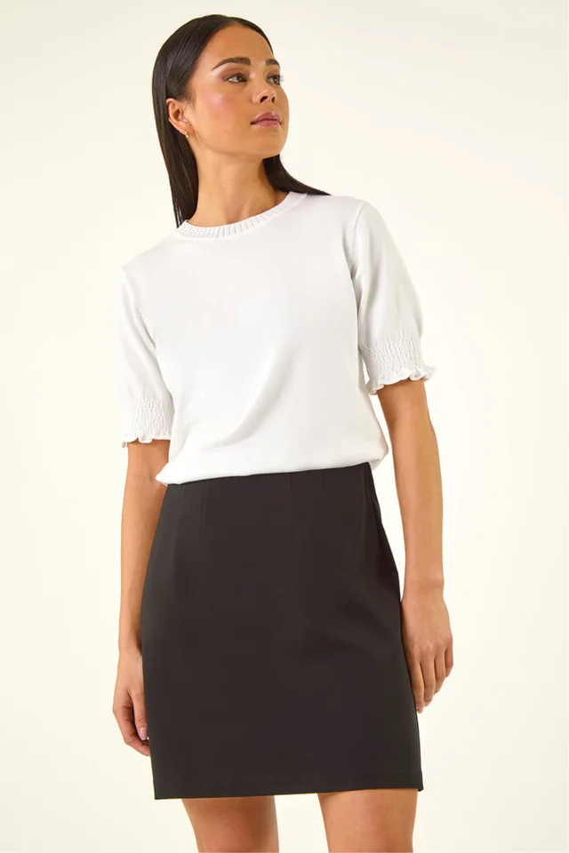 Roman Black Petite Ponte Stretch Pencil Skirt
