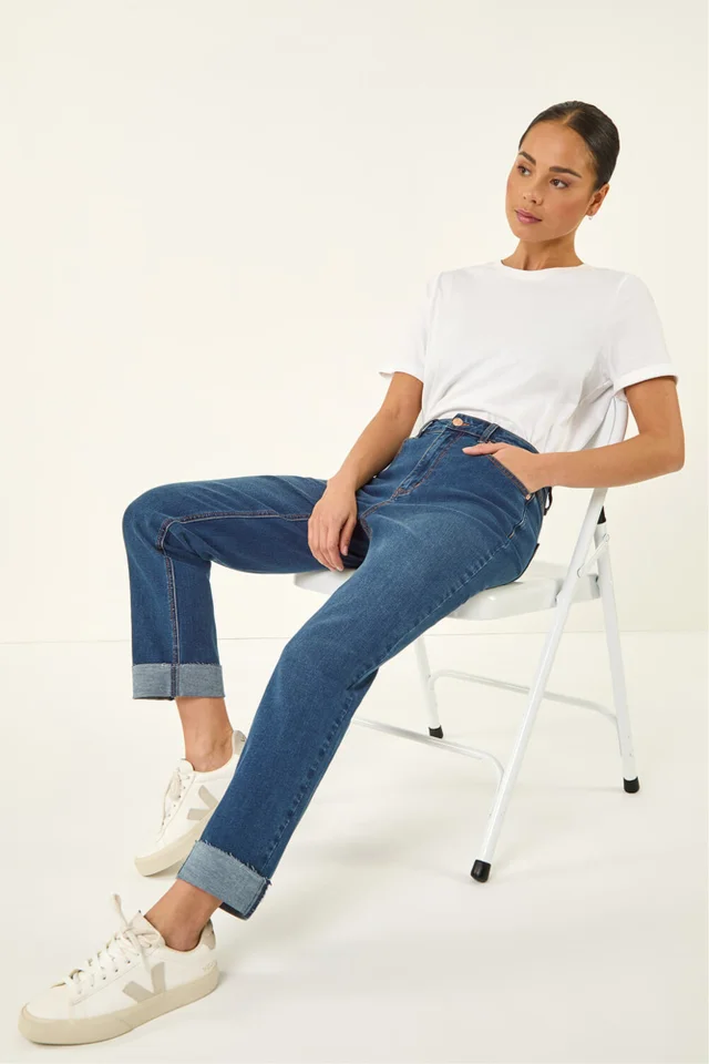 Roman Indigo Petite Turn Up Pocket Jeans