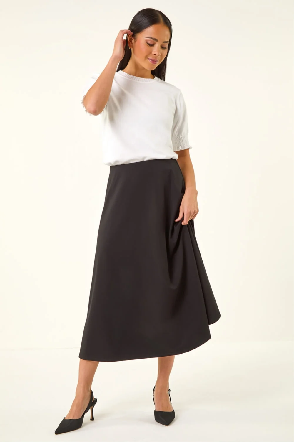 Roman Black Petite Ponte Stretch Midi Skirt - 12 Image 2