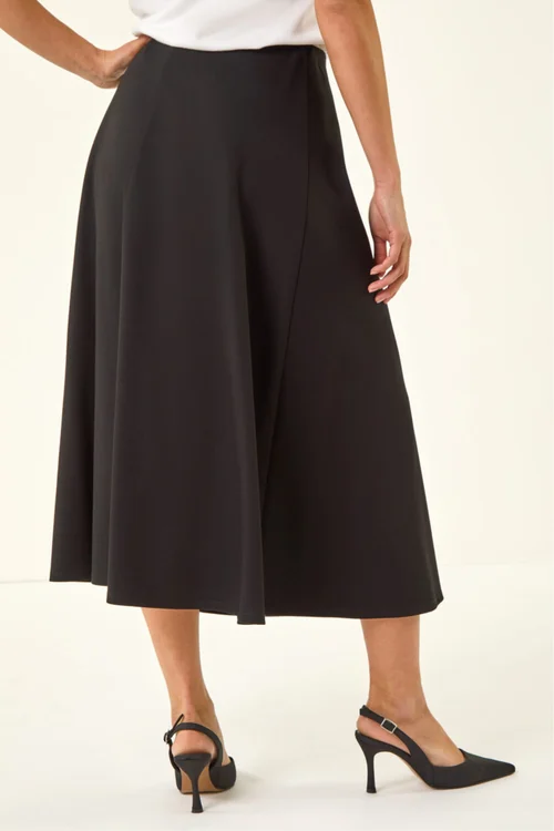 Roman Black Petite Ponte Stretch Midi Skirt - 12 Image 3