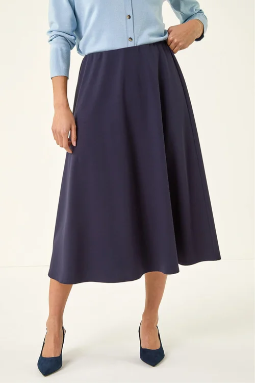 Roman Navy Petite Ponte Stretch Midi Skirt - Size 16 Image 1
