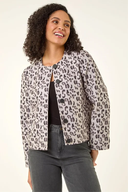 Roman Neutral Animal Print Buttoned Jacket - 10 Image 1