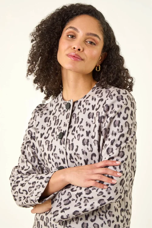 Roman Neutral Animal Print Buttoned Jacket - 10 Image 2