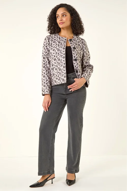 Roman Neutral Animal Print Buttoned Jacket - 10 Image 3