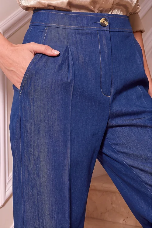 Roman Indigo Denim Contrast Stitch Wide Leg Trouser - 16 Image 4