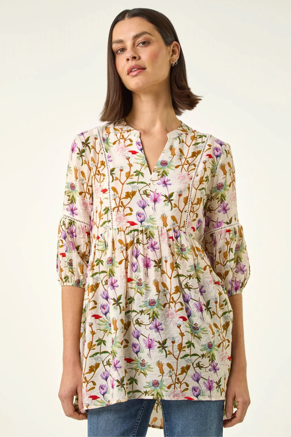 Roman Purple Floral Print Ladder Trim Overshirt - Size 18 Image 4