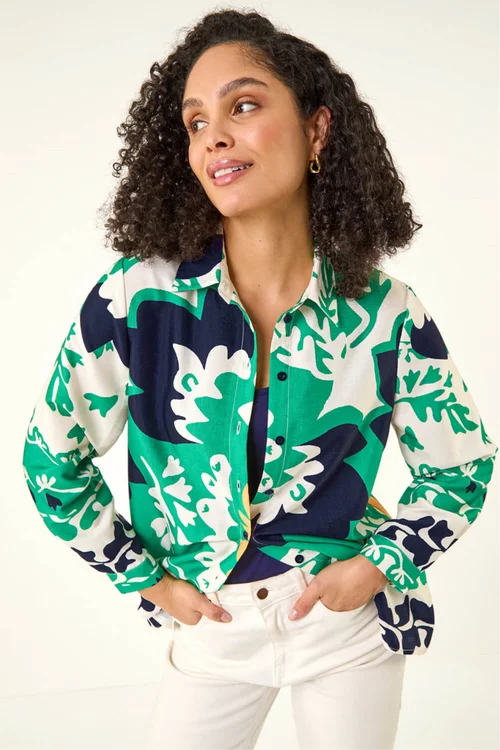 Roman Green Border Print Buttoned Shirt - Size 20 Image 1