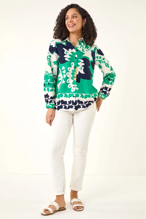 Roman Green Border Print Buttoned Shirt - Size 20 Image 2