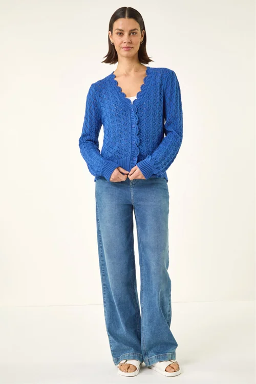 Roman Blue Pointelle Button Knit Cardigan - 14 Image 3