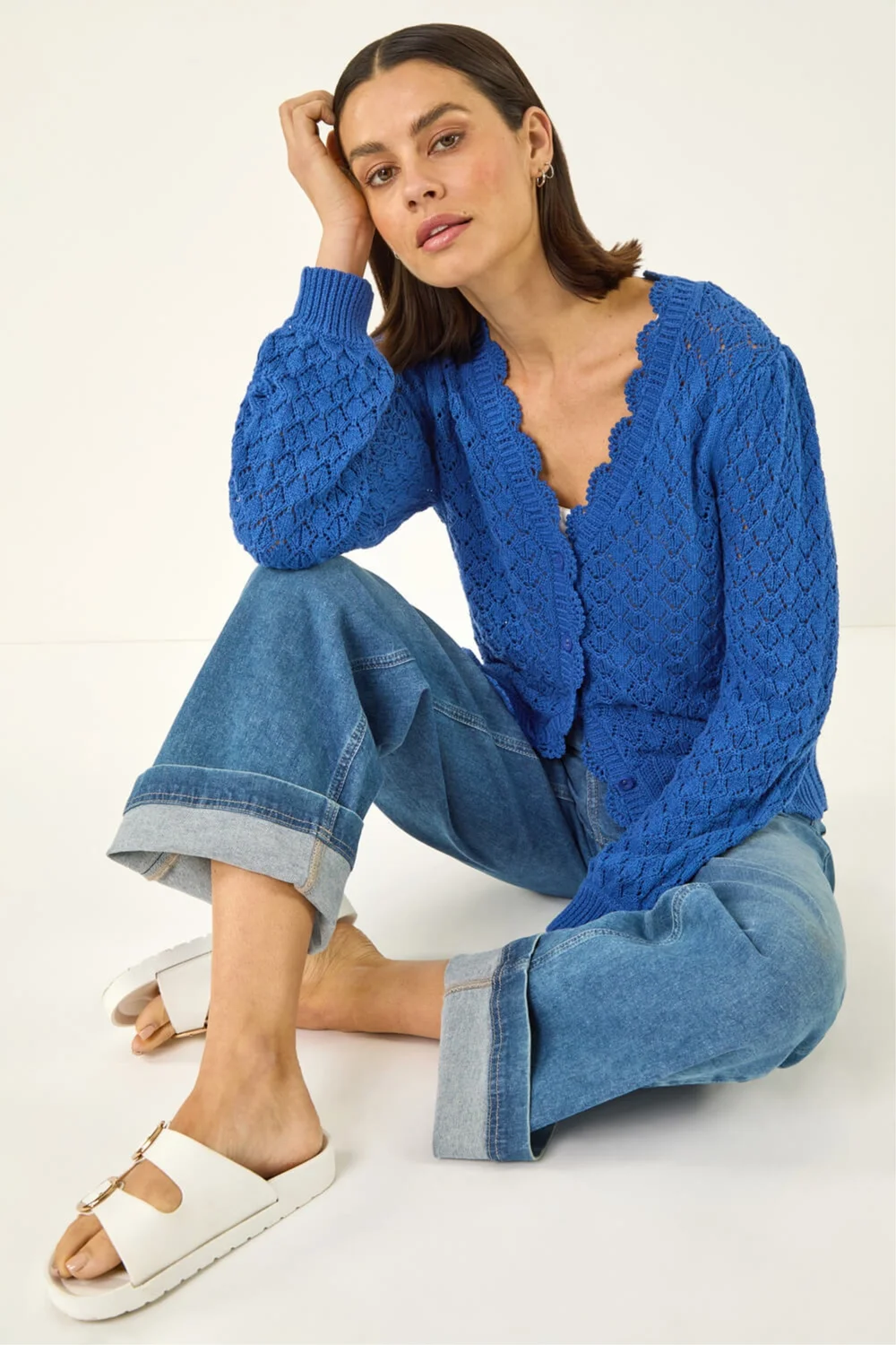 Roman Blue Pointelle Button Knit Cardigan - 14 Image 2