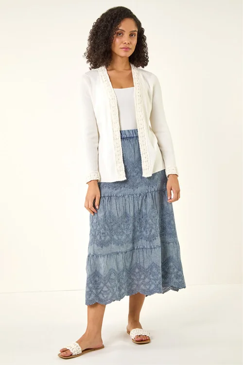 Roman Ivory Crochet Trim Knit Cardigan - Size 18 Image 1