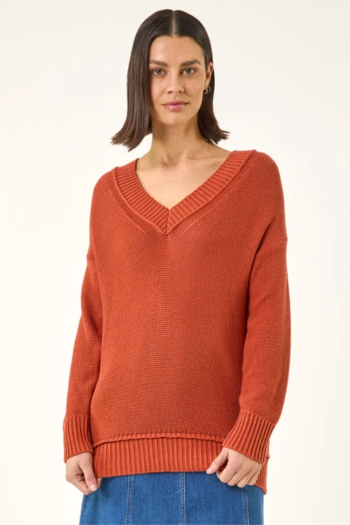 Roman Rust Ribbed V-Neck Boyfriend Jumper - Size 20 Image 4