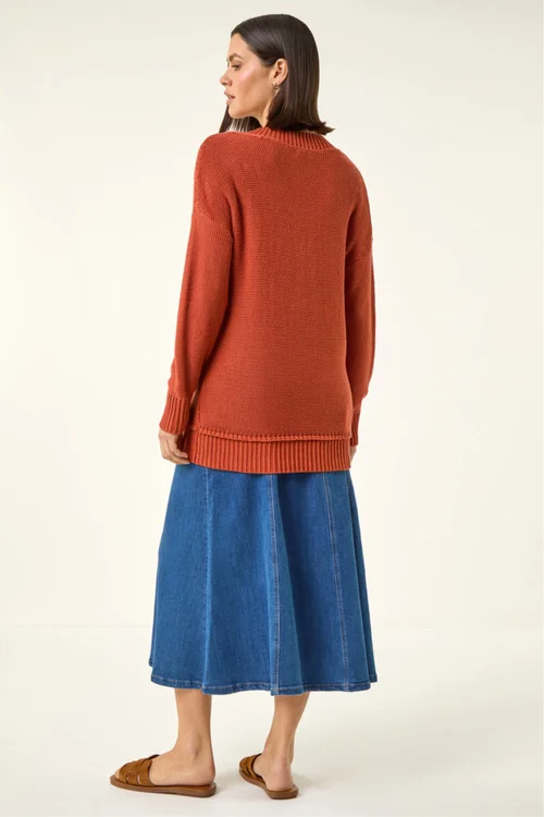 Roman Rust Ribbed V-Neck Boyfriend Jumper - Size 20 Image 3