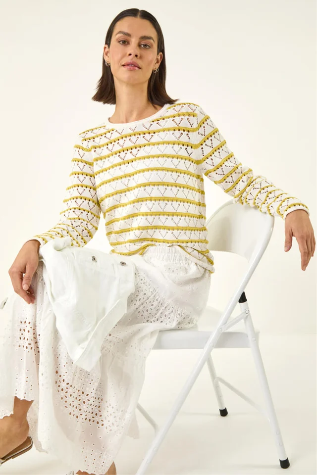 Roman White Stripe Crew Neck Knit Jumper