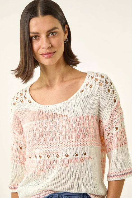 Roman Light Pink Textured Abstract Knit Jumper - Size 16 Image 4