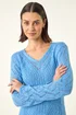 Roman Blue Scallop V-Neck Knit Jumper - Size 16 Image 1
