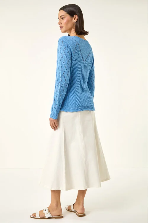 Roman Blue Scallop V-Neck Knit Jumper - Size 16 Image 3