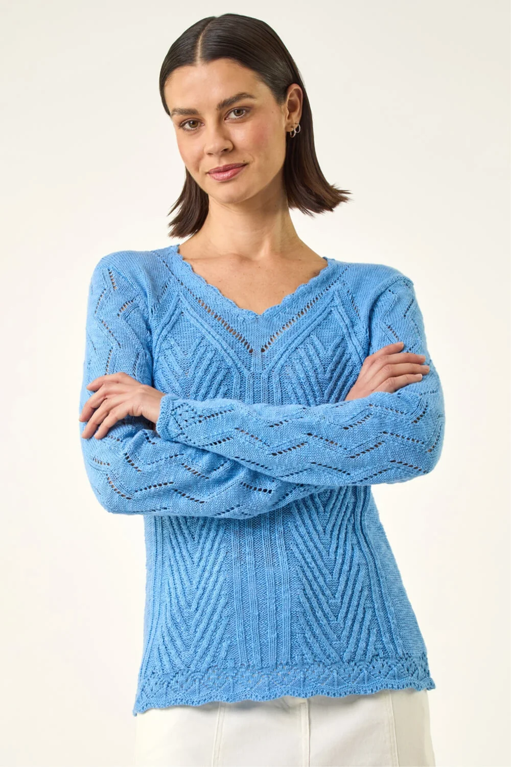Roman Blue Scallop V-Neck Knit Jumper - Size 16 Image 4